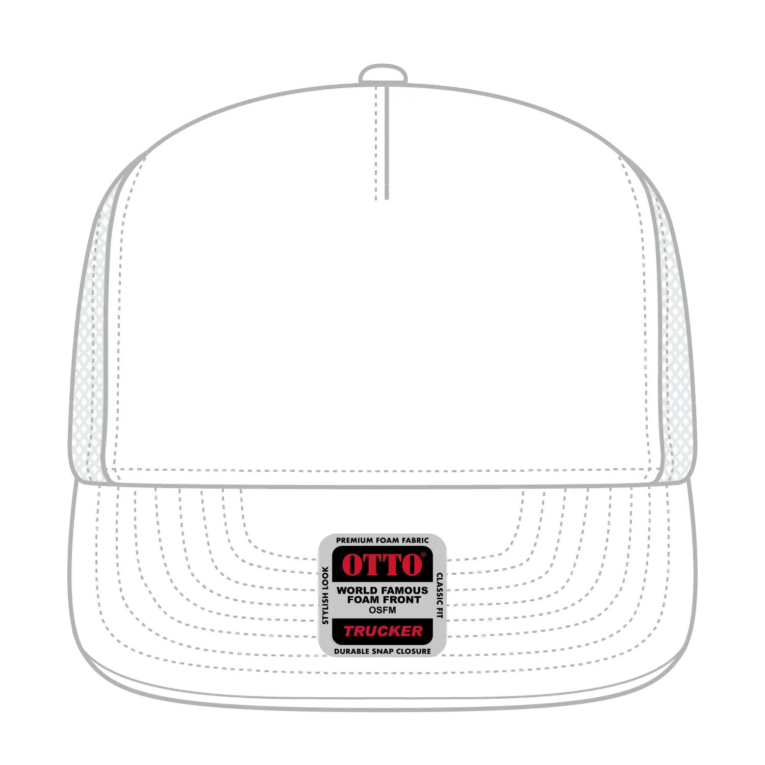 OTTO 39950-1 5 Panel Pro Style Mesh Back Trucker Cap - White - White / 7 3/8’’ - 7 5/8’’