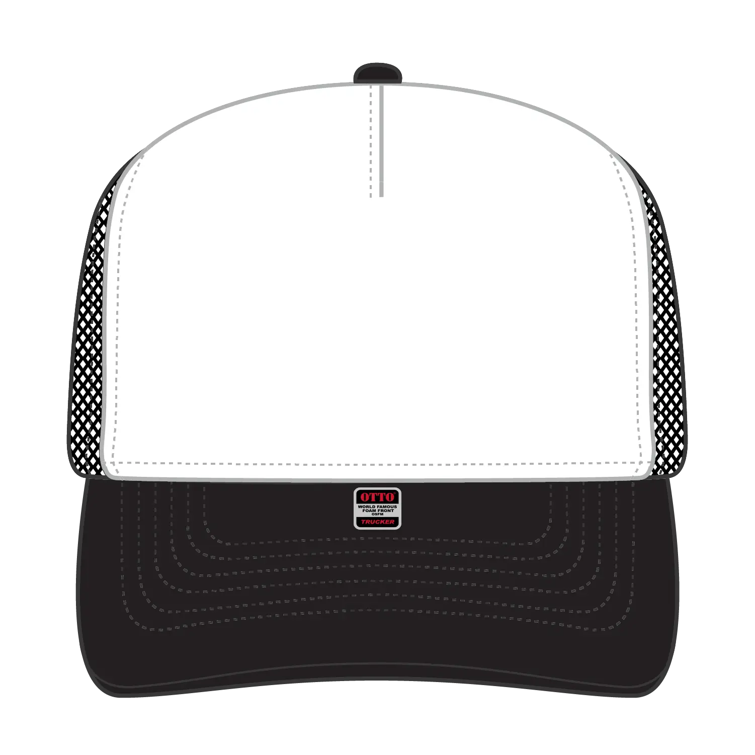 OTTO 39950-2 5 Panel Pro Style Mesh Back Trucker Cap - Blk/Wht/Blk - Blk/Wht/Blk / 7 3/8’’ - 7 5/8’’