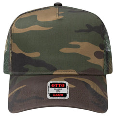 OTTO 47-049 Camouflage 5 Panel Mid Profile Mesh Back Trucker Cap - Dk.Grn/Brn - Dk.Grn/Brn / 6 1/2’’ - 7 5/8’’