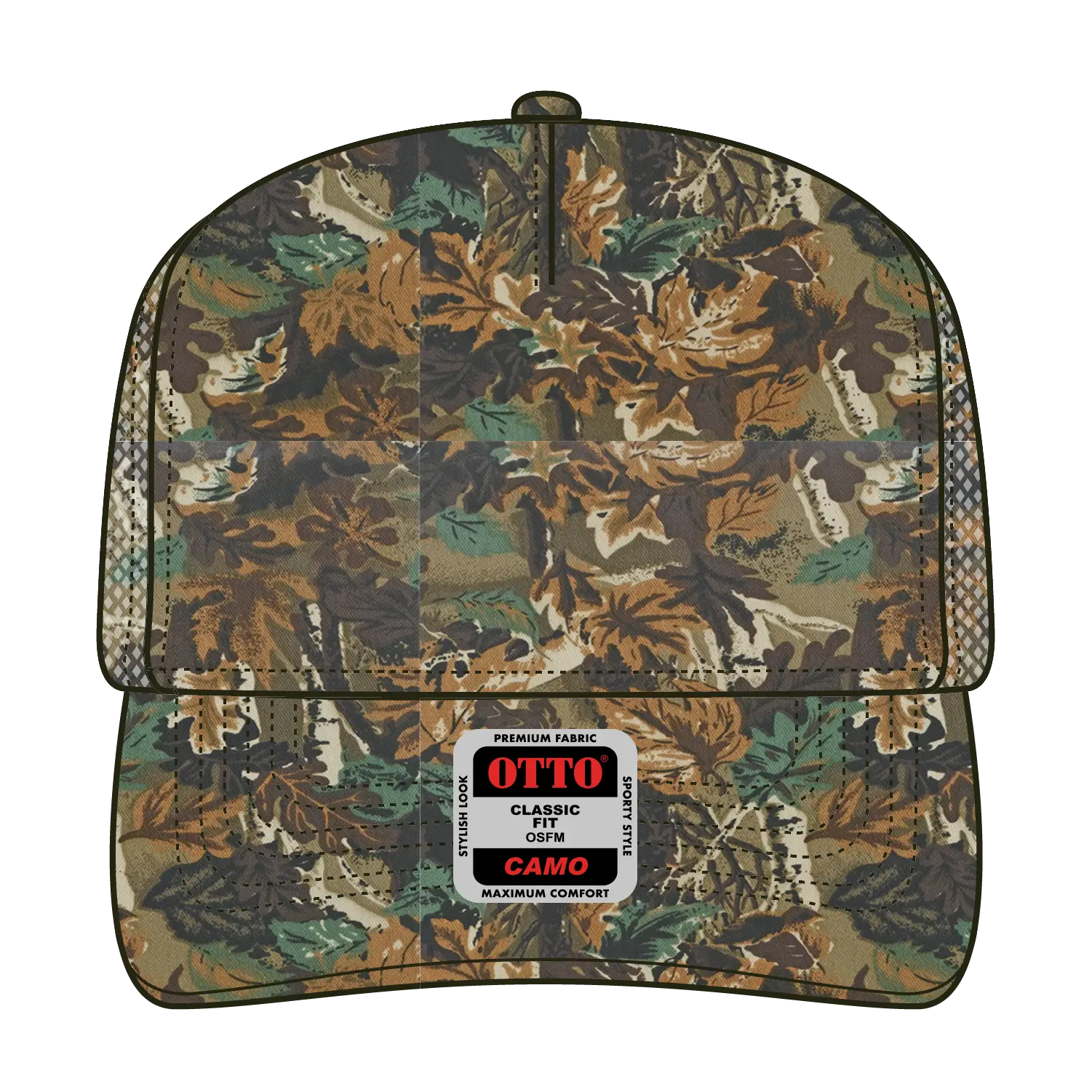 OTTO 47-049 Camouflage 5 Panel Mid Profile Mesh Back Trucker Cap - Lt.Lod/Brn/Kly - Lt.Lod/Brn/Kly / 6 1/2’’ - 7 5/8’’