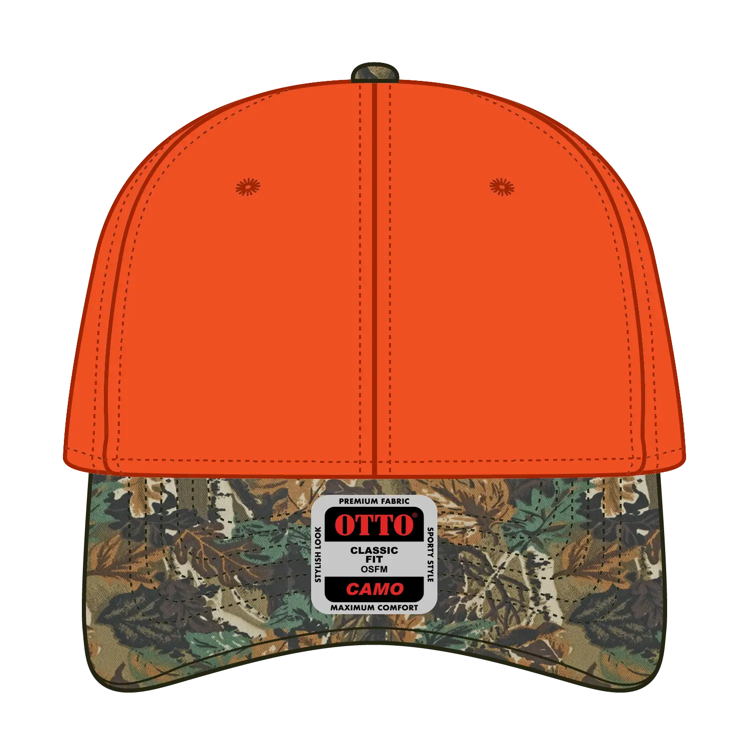 OTTO 78-353 Camouflage 6 Panel Low Profile Baseball Cap - Lt.Lod/Brn/Kly/N.Org - Lt.Lod/Brn/Kly/N.Org / 6 1/2’’ - 7