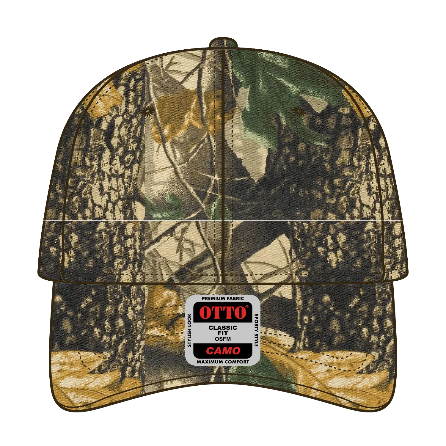 OTTO 78-835 Camouflage 6 Panel Low Profile Baseball Cap - Kha/Blk/Dk.Grn - Kha/Blk/Dk.Grn / 6 1/2’’ - 7 5/8’’
