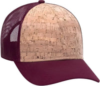 OTTO 83-1212 6 Panel Cork Mesh Back Cap - Burgandy Maroon Cork Burgandy Maroon - Maroon Cork / One Size Fits Most