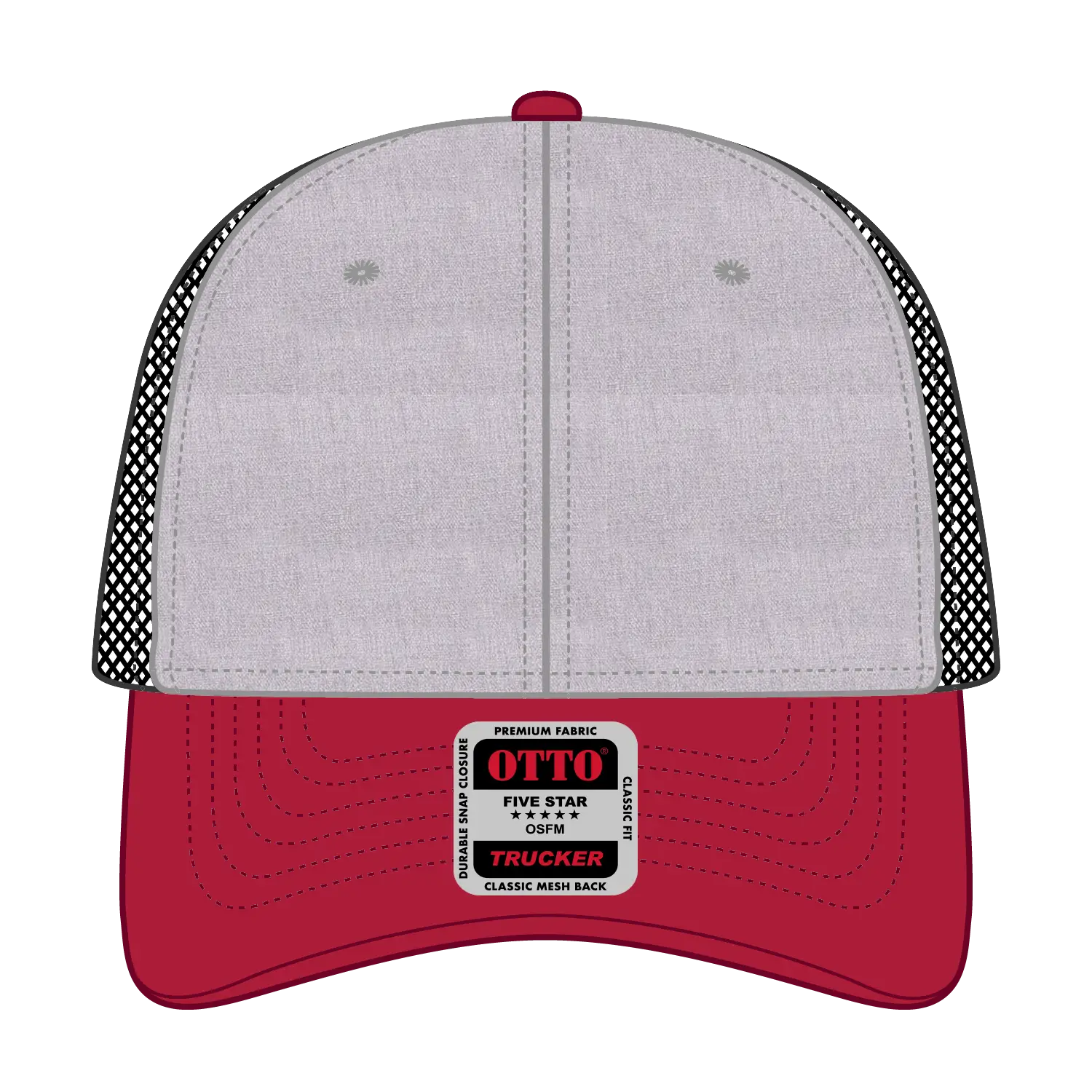 OTTO 83-1239 6 Panel Low Profile Mesh Back Trucker Cap - Red/HeatherGry/Black - Red/HeatherGry/Black / 6 1/2’’ - 7 5/8’’