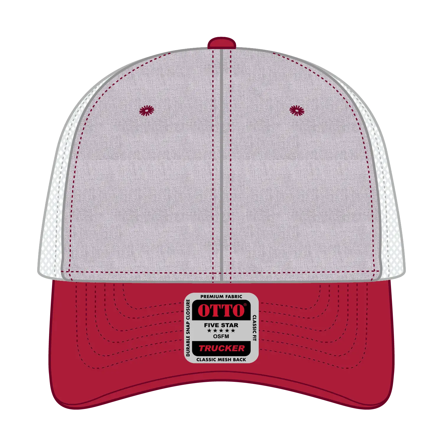 OTTO 83-1239 6 Panel Low Profile Mesh Back Trucker Cap - Red/HeatherGry/White - Red/HeatherGry/White / 6 1/2’’ - 7 5/8’’