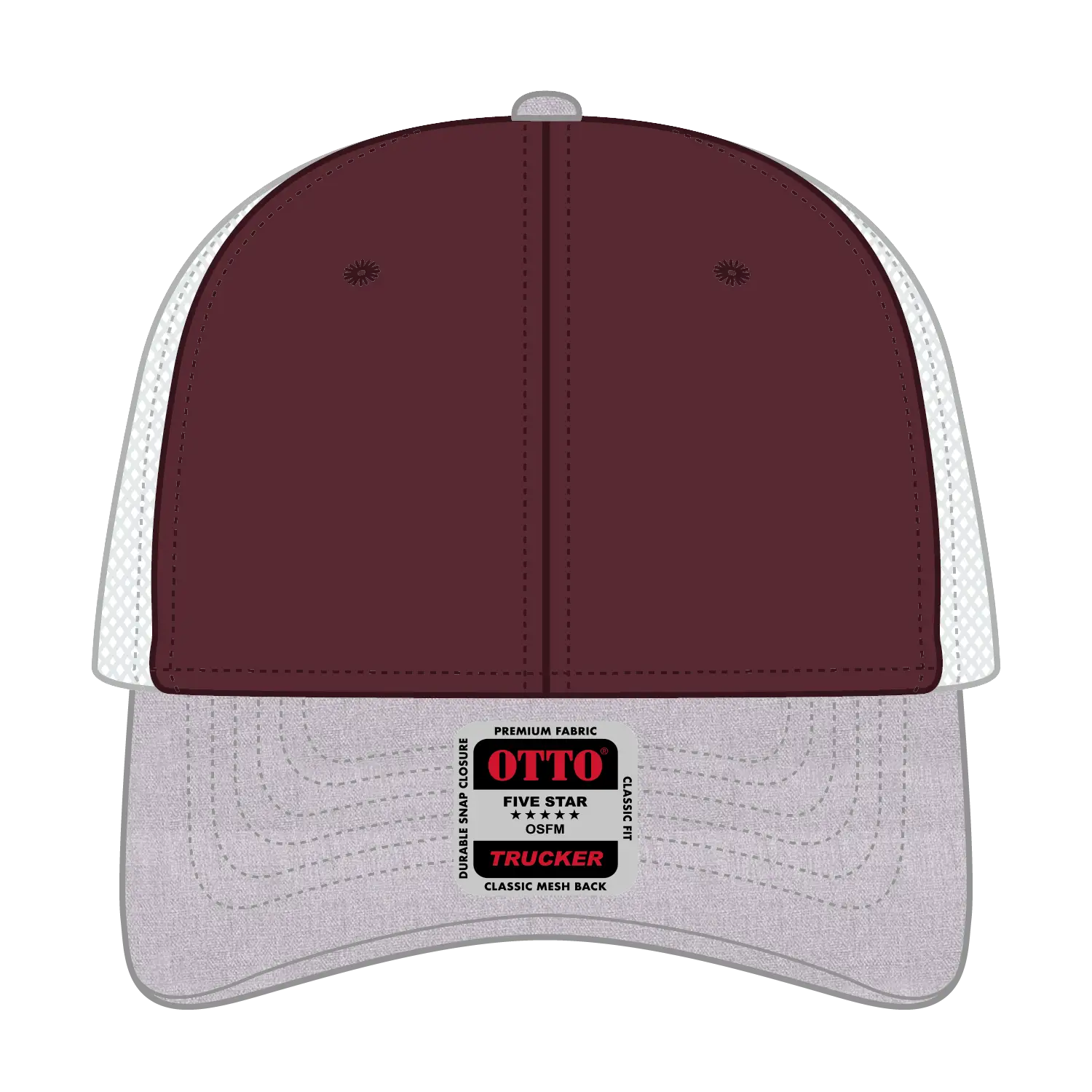 OTTO 83-1239 6 Panel Low Profile Mesh Back Trucker Cap - HeatherGray/Maroon/White - HeatherGray/Maroon/White / 6 1/2’’