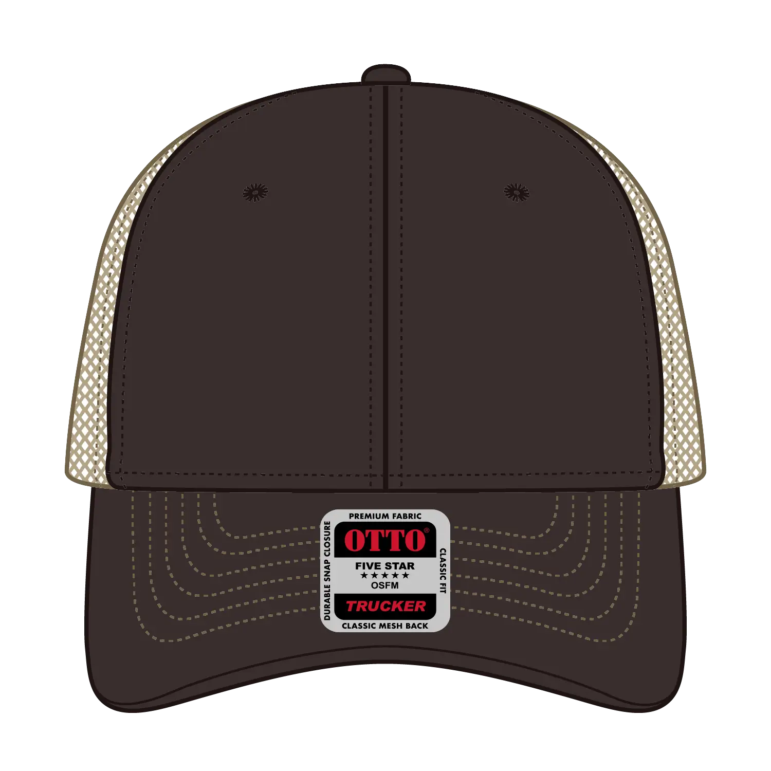 OTTO 83-1239 6 Panel Low Profile Mesh Back Trucker Cap - Dk.Brn/Dk.Brn/Kha - Dk.Brn/Dk.Brn/Kha / 6 1/2’’ - 7 5/8’’