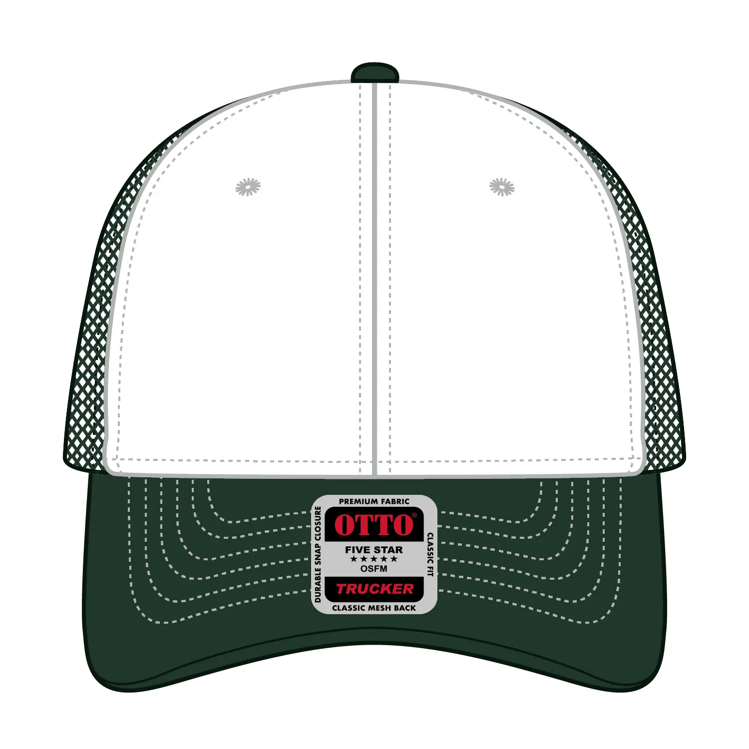 OTTO 83-1239 6 Panel Low Profile Mesh Back Trucker Cap - Dk.Grn/Wht/Dk.Grn - Dk.Grn/Wht/Dk.Grn / 6 1/2’’ - 7 5/8’’