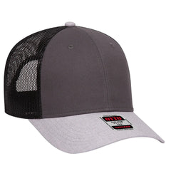 OTTO 83-1239 6 Panel Low Profile Mesh Back Trucker Cap - Ht.Gray/Char.Gray/Blk - Ht.Gray/Char.Gray/Blk / 6 1/2’’ - 7