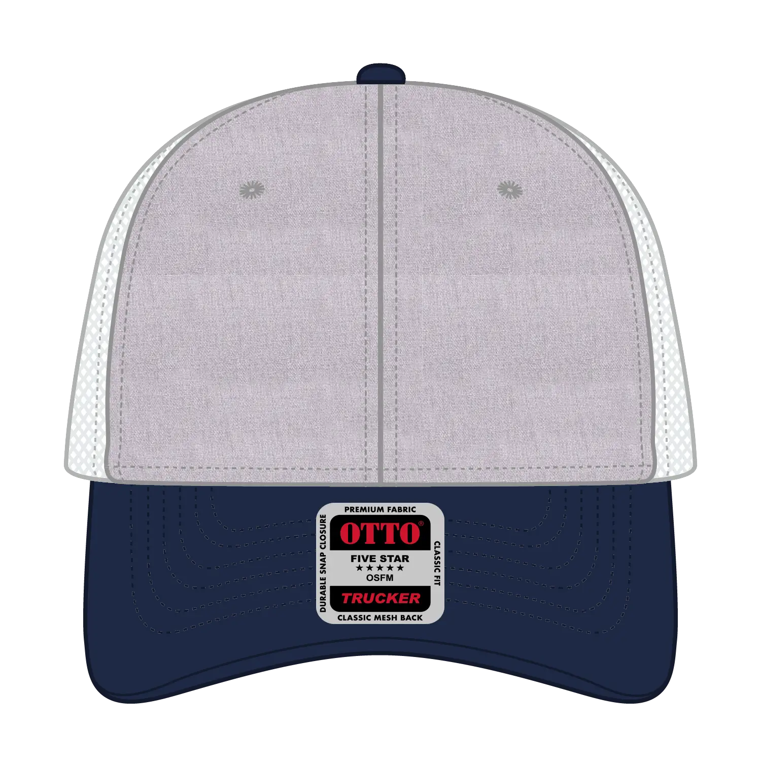 OTTO 83-1239 6 Panel Low Profile Mesh Back Trucker Cap - Navy/HeatherGray/White - Navy/HeatherGray/White / 6 1/2’’ - 7