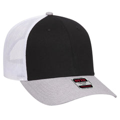 OTTO 83-1239 6 Panel Low Profile Mesh Back Trucker Cap - HeatherGray/Black/White - HeatherGray/Black/White / 6 1/2’’