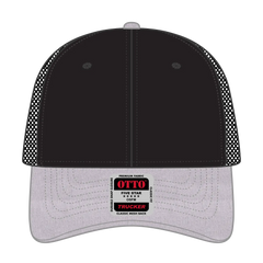 OTTO 83-1239 6 Panel Low Profile Mesh Back Trucker Cap - HeatherGray/Black/Black - HeatherGray/Black/Black / 6 1/2’’