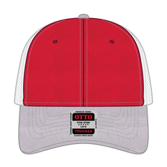 OTTO 83-1239 6 Panel Low Profile Mesh Back Trucker Cap - HeatherGray/Red/White - HeatherGray/Red/White / 6 1/2’’ - 7