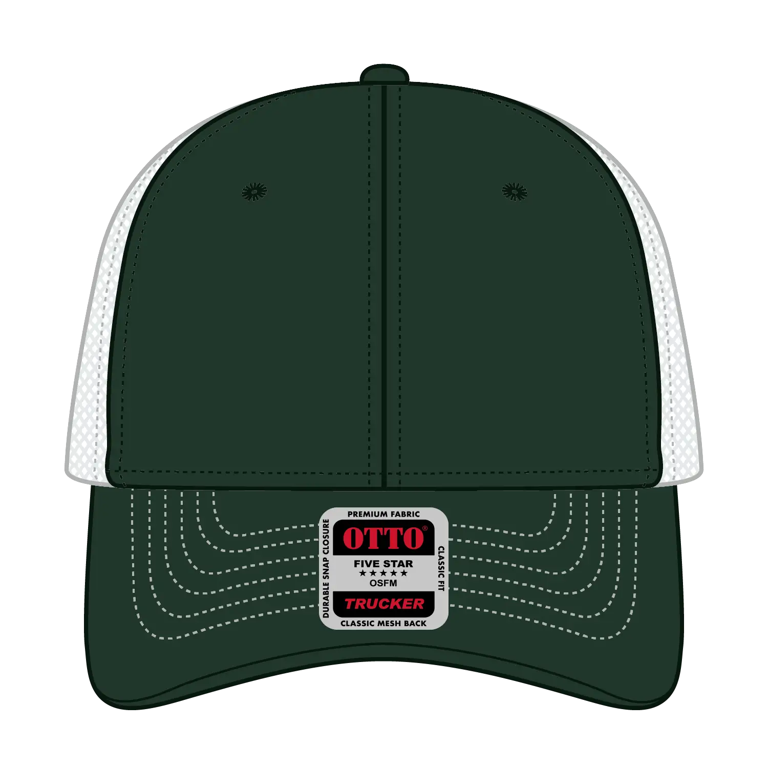 OTTO 83-1239 6 Panel Low Profile Mesh Back Trucker Cap - Dk.Grn/Dk.Grn/Wht - Dk.Grn/Dk.Grn/Wht / 6 1/2’’ - 7 5/8’’