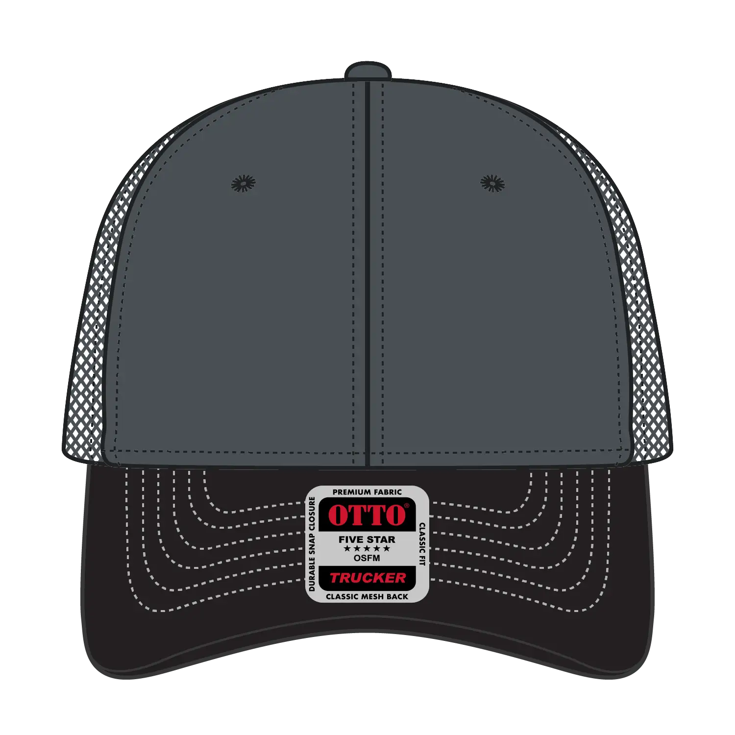 OTTO 83-1239 6 Panel Low Profile Mesh Back Trucker Cap - Blk/Ch.Gry/Ch.Gry - Blk/Ch.Gry/Ch.Gry / 6 1/2’’ - 7 5/8’’