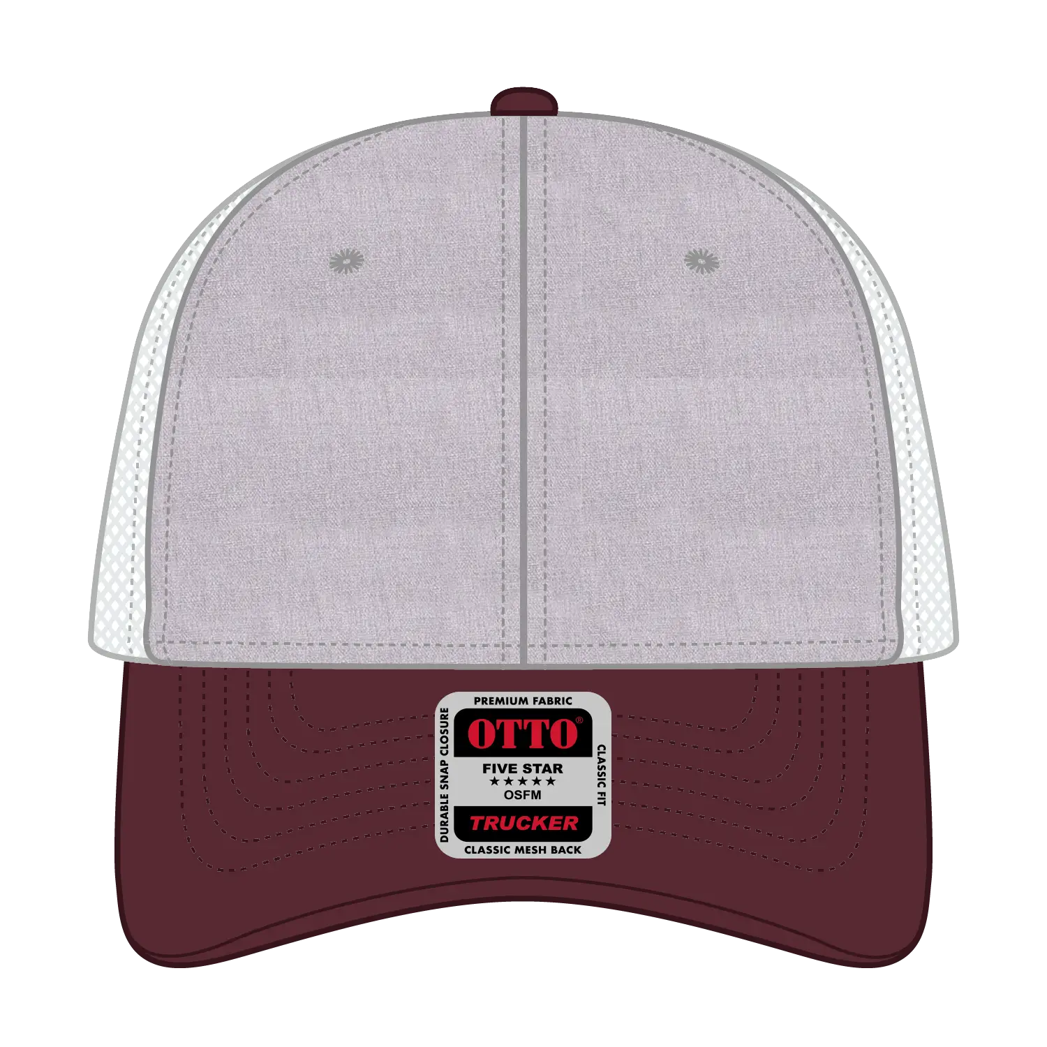 OTTO 83-1239 6 Panel Low Profile Mesh Back Trucker Cap - Maroon/HeatherGray/White - Maroon/HeatherGray/White / 6 1/2’’