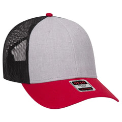 OTTO 83-1239 6 Panel Low Profile Mesh Back Trucker Cap - Red/HeatherGry/Black - Red/HeatherGry/Black / 6 1/2’’ - 7 5/8’’