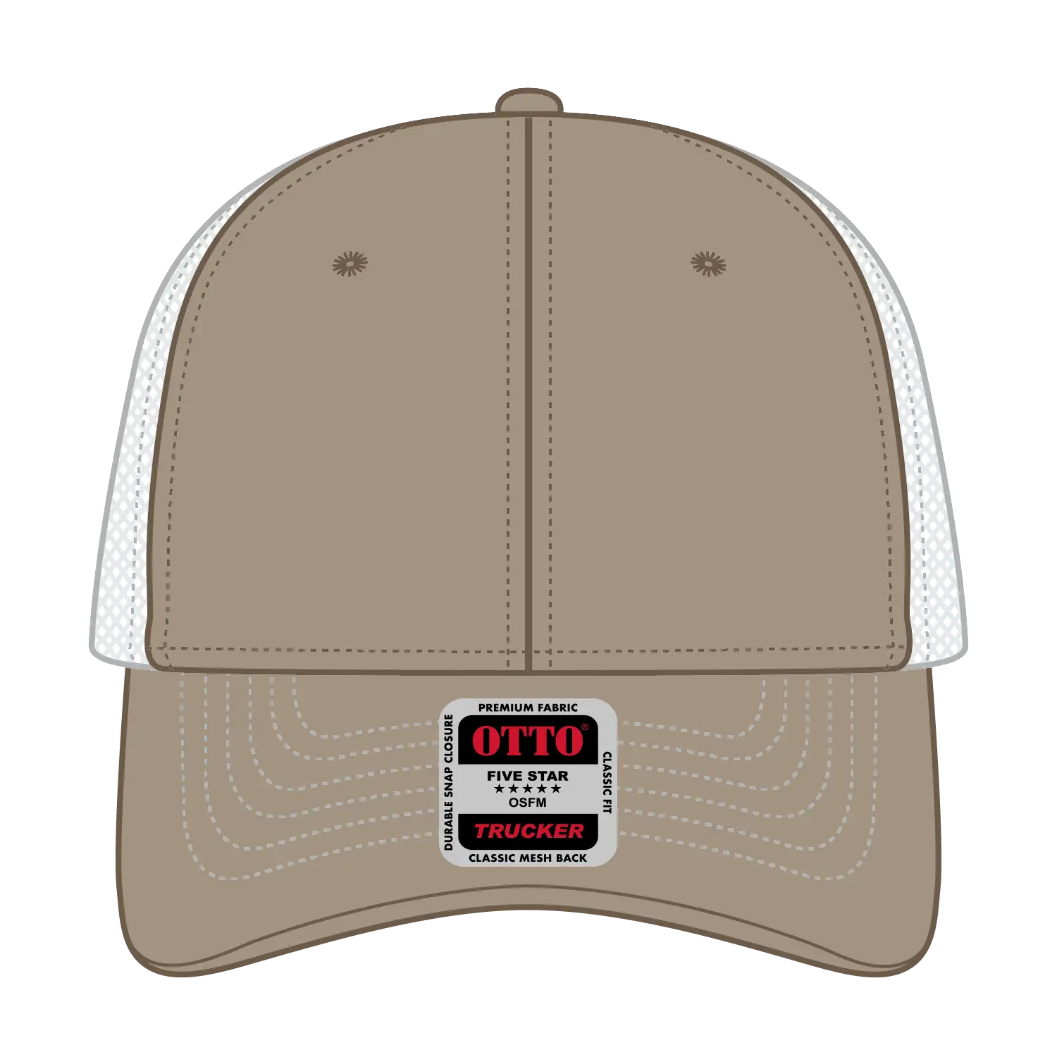 OTTO 83-1239 6 Panel Low Profile Mesh Back Trucker Cap - Dk.Kha/Dk.Kha/Wht - Dk.Kha/Dk.Kha/Wht / 6 1/2’’ - 7 5/8’’