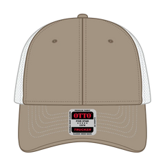 OTTO 83-1239 6 Panel Low Profile Mesh Back Trucker Cap - Dk.Kha/Dk.Kha/Wht - Dk.Kha/Dk.Kha/Wht / 6 1/2’’ - 7 5/8’’