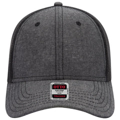 OTTO 83-1239 6 Panel Low Profile Mesh Back Trucker Cap - Black - Black / 6 1/2’’ - 7 5/8’’