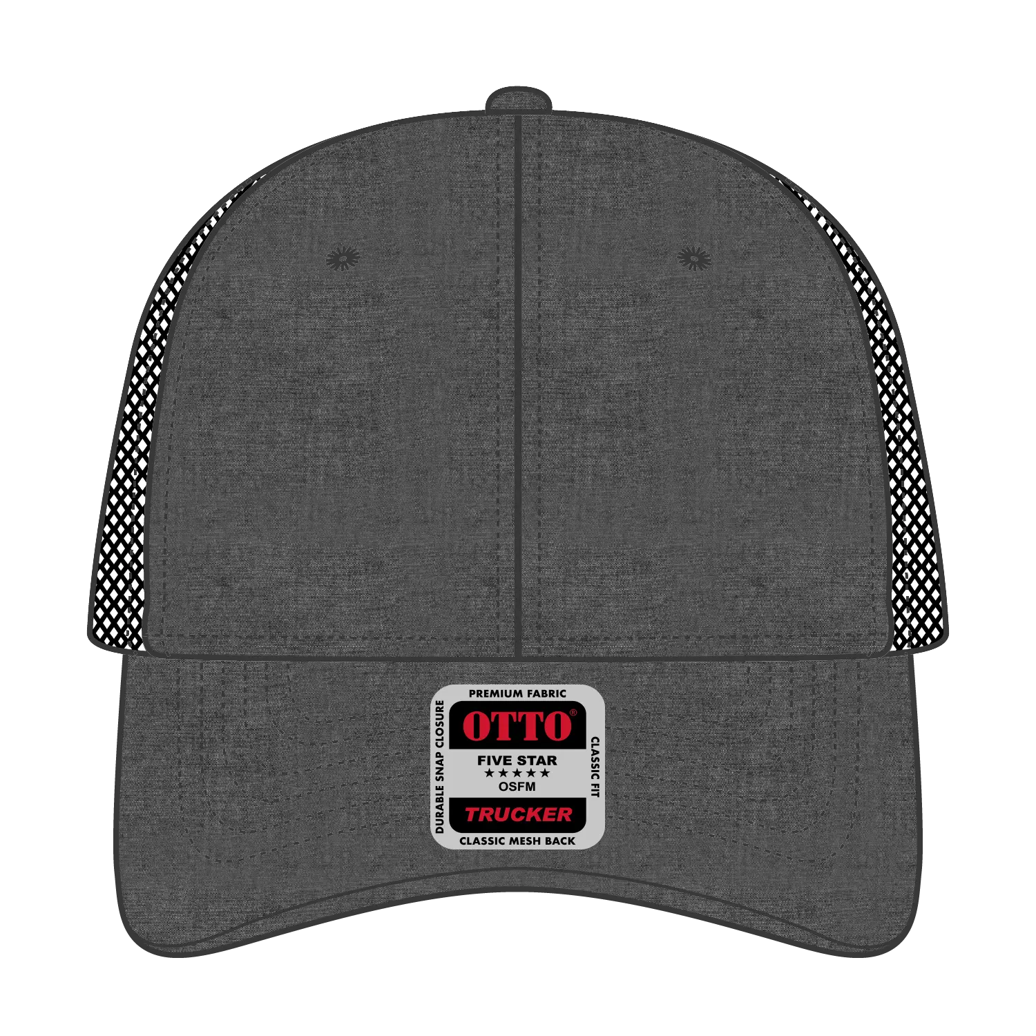 OTTO 83-1239 6 Panel Low Profile Mesh Back Trucker Cap - Blk - Blk / 6 1/2’’ - 7 5/8’’