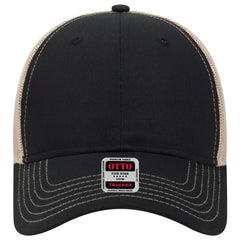 OTTO 83-1239 6 Panel Low Profile Mesh Back Trucker Cap - Blk/Blk/Kha - Blk/Blk/Kha / 6 1/2’’ - 7 5/8’’
