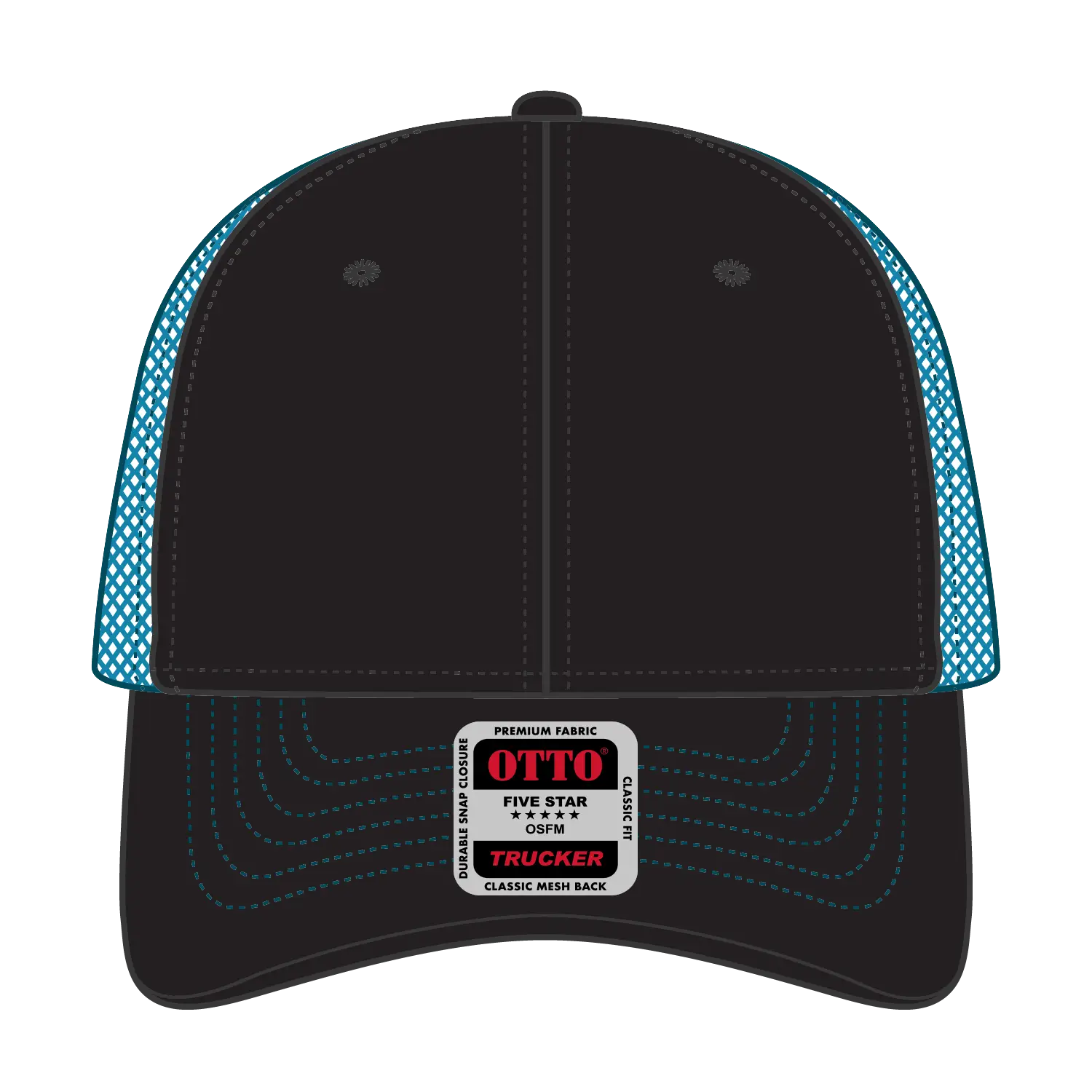 OTTO 83-1239 6 Panel Low Profile Mesh Back Trucker Cap - Blk/Blk/N.Blue - Blk/Blk/N.Blue / 6 1/2’’ - 7 5/8’’