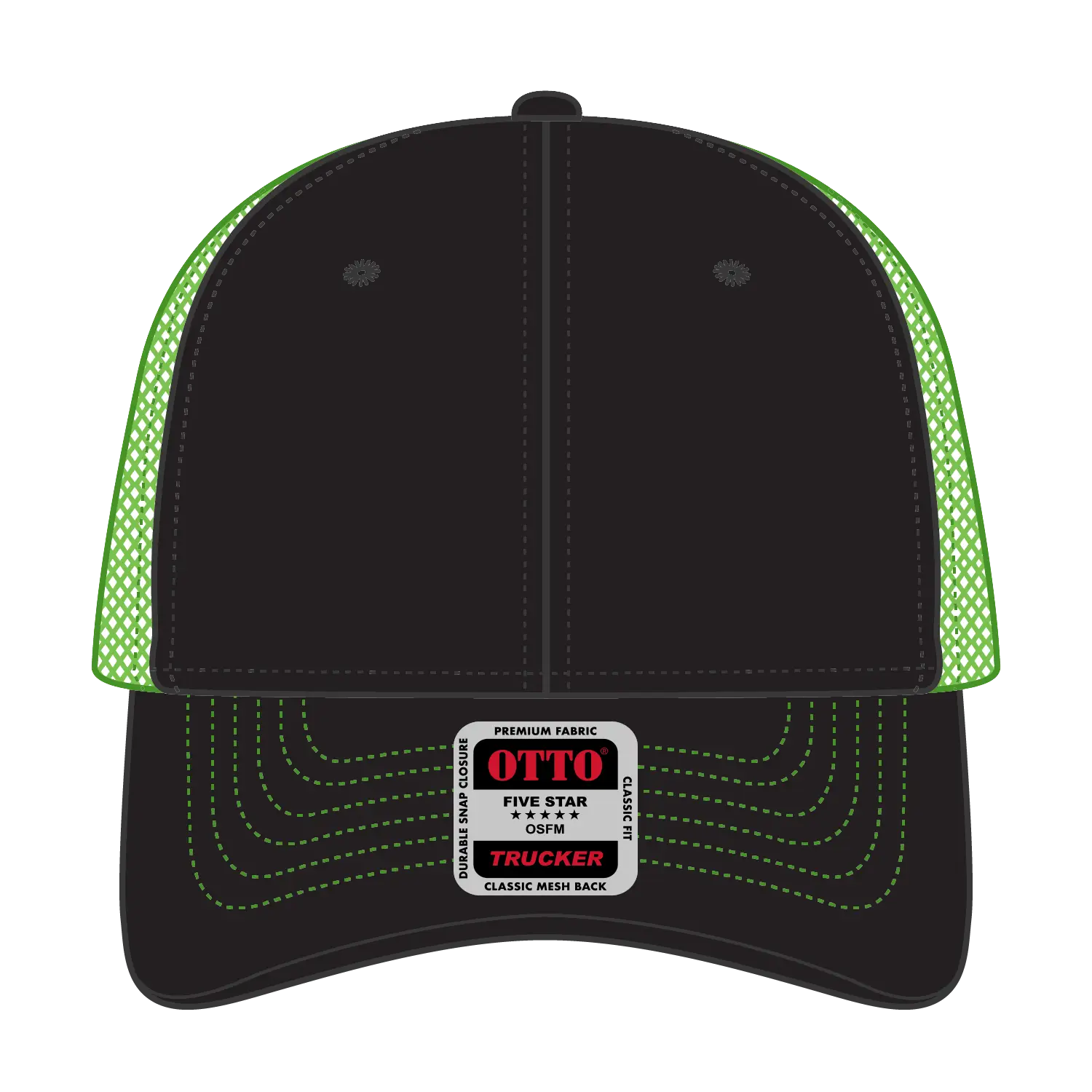 OTTO 83-1239 6 Panel Low Profile Mesh Back Trucker Cap - Blk/Blk/N.Grn - Blk/Blk/N.Grn / 6 1/2’’ - 7 5/8’’