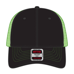 OTTO 83-1239 6 Panel Low Profile Mesh Back Trucker Cap - Blk/Blk/N.Grn - Blk/Blk/N.Grn / 6 1/2’’ - 7 5/8’’
