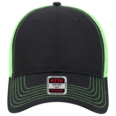 OTTO 83-1239 6 Panel Low Profile Mesh Back Trucker Cap - Blk/Blk/N.Grn - Blk/Blk/N.Grn / 6 1/2’’ - 7 5/8’’