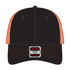 OTTO 83-1239 6 Panel Low Profile Mesh Back Trucker Cap - Blk/Blk/N Org - Blk/Blk/N Org / 6 1/2’’ - 7 5/8’’
