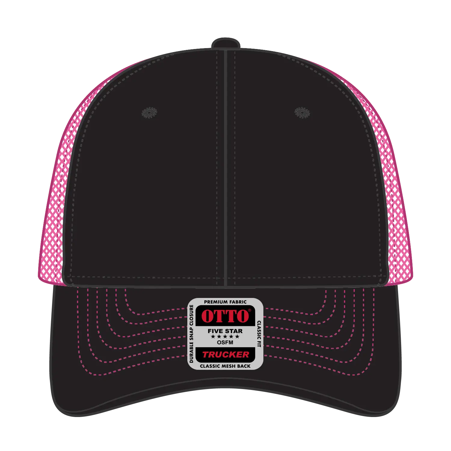 OTTO 83-1239 6 Panel Low Profile Mesh Back Trucker Cap - Blk/Blk/N.Pnk - Blk/Blk/N.Pnk / 6 1/2’’ - 7 5/8’’
