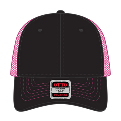 OTTO 83-1239 6 Panel Low Profile Mesh Back Trucker Cap - Blk/Blk/N.Pnk - Blk/Blk/N.Pnk / 6 1/2’’ - 7 5/8’’