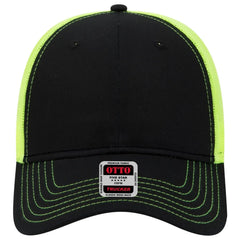 OTTO 83-1239 6 Panel Low Profile Mesh Back Trucker Cap - Blk/Blk/N.Ylw - Blk/Blk/N.Ylw / 6 1/2’’ - 7 5/8’’