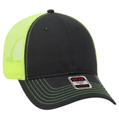 OTTO 83-1239 6 Panel Low Profile Mesh Back Trucker Cap - Blk/Blk/N.Ylw - Blk/Blk/N.Ylw / 6 1/2’’ - 7 5/8’’