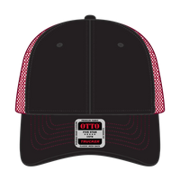 OTTO 83-1239 6 Panel Low Profile Mesh Back Trucker Cap - Blk/Blk/Red - Blk/Blk/Red / 6 1/2’’ - 7 5/8’’