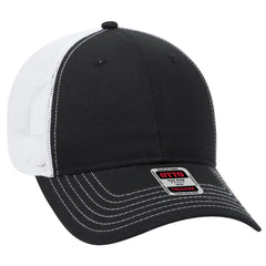OTTO 83-1239 6 Panel Low Profile Mesh Back Trucker Cap - Blk/Blk/Wht - Blk/Blk/Wht / 6 1/2’’ - 7 5/8’’