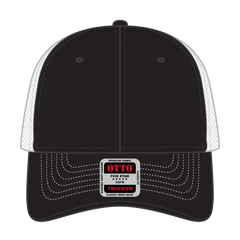 OTTO 83-1239 6 Panel Low Profile Mesh Back Trucker Cap - Blk/Blk/Wht - Blk/Blk/Wht / 6 1/2’’ - 7 5/8’’