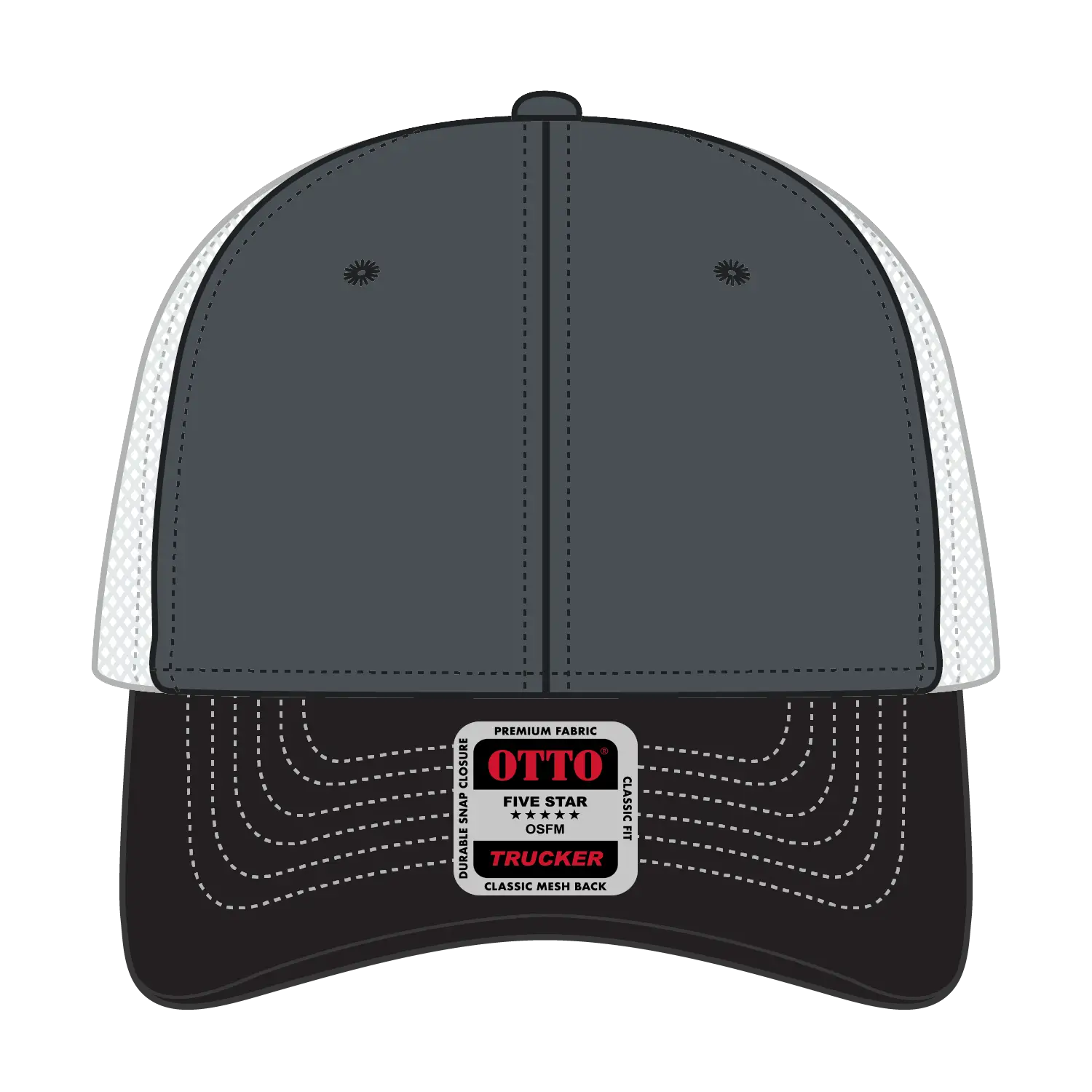 OTTO 83-1239 6 Panel Low Profile Mesh Back Trucker Cap - Blk/Ch.Gry/Wht - Blk/Ch.Gry/Wht / 6 1/2’’ - 7 5/8’’
