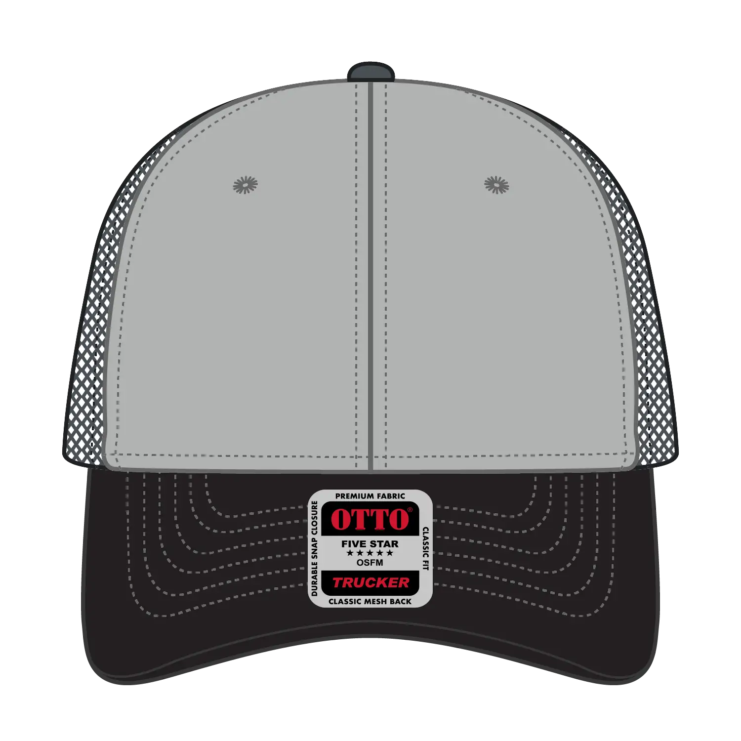 OTTO 83-1239 6 Panel Low Profile Mesh Back Trucker Cap - Blk/Gry/Ch.Gry - Blk/Gry/Ch.Gry / 6 1/2’’ - 7 5/8’’