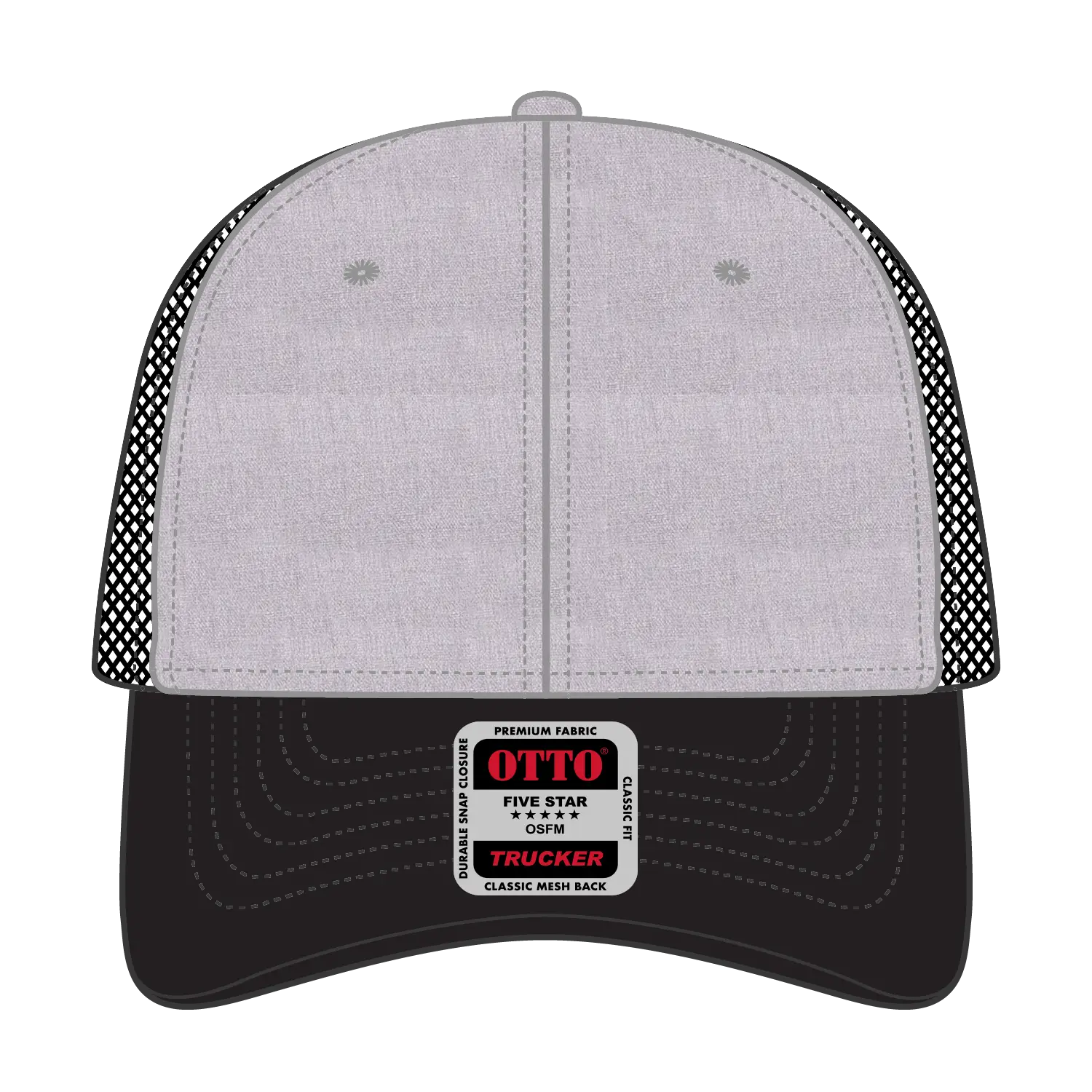 OTTO 83-1239 6 Panel Low Profile Mesh Back Trucker Cap - Blk/Ht Gry/Blk - Blk/Ht Gry/Blk / 6 1/2’’ - 7 5/8’’