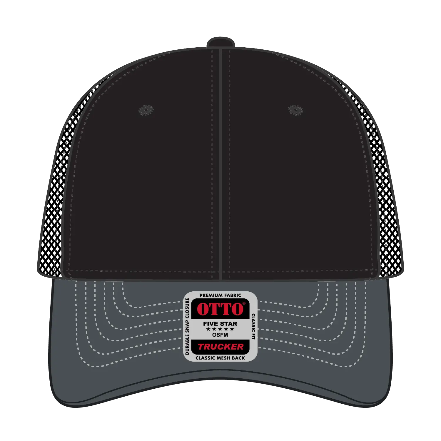 OTTO 83-1239 6 Panel Low Profile Mesh Back Trucker Cap - Ch. Gry/Blk/Blk - Ch. Gry/Blk/Blk / 6 1/2’’ - 7 5/8’’