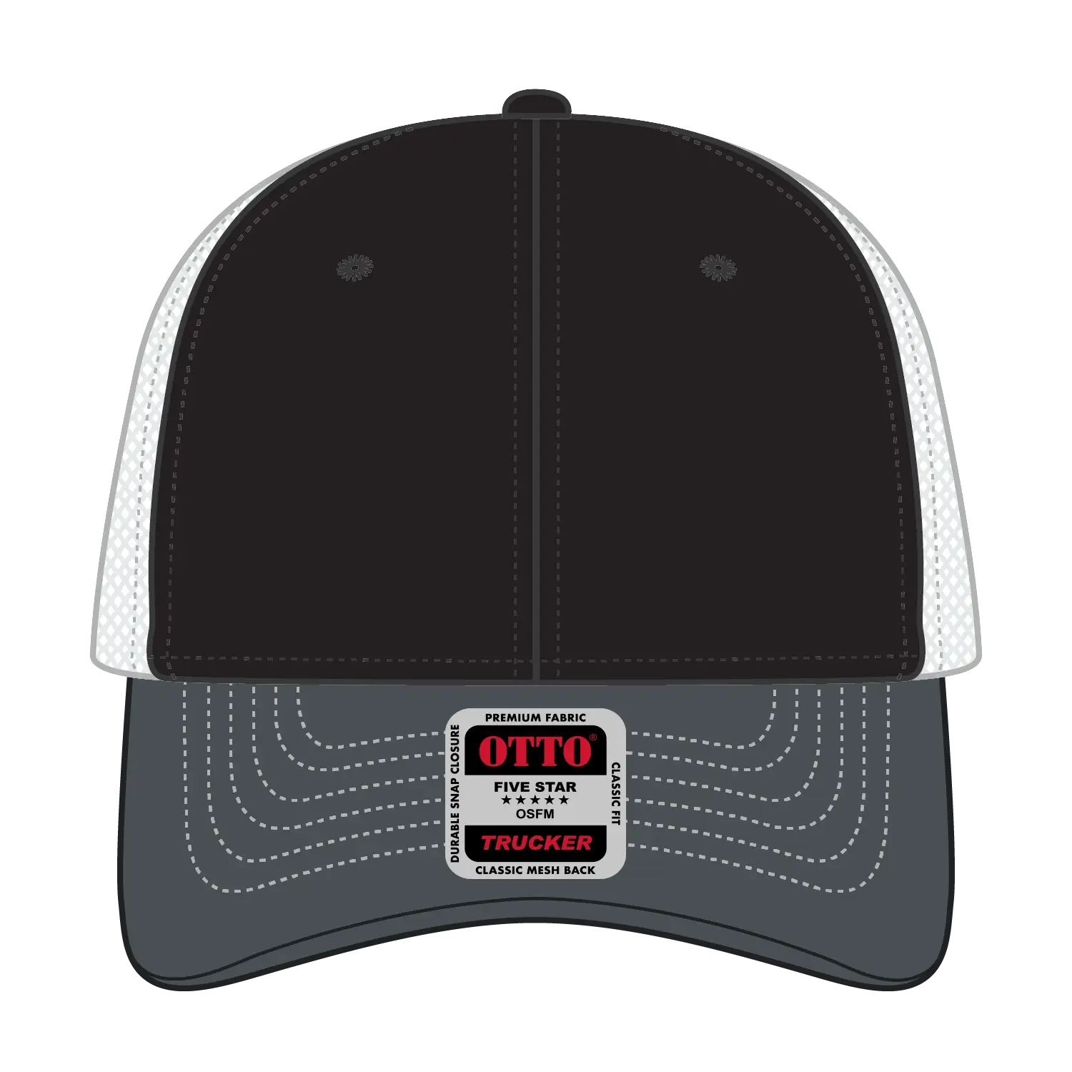 OTTO 83-1239 6 Panel Low Profile Mesh Back Trucker Cap - Ch.Gry/Blk/Wht - Ch.Gry/Blk/Wht / 6 1/2’’ - 7 5/8’’