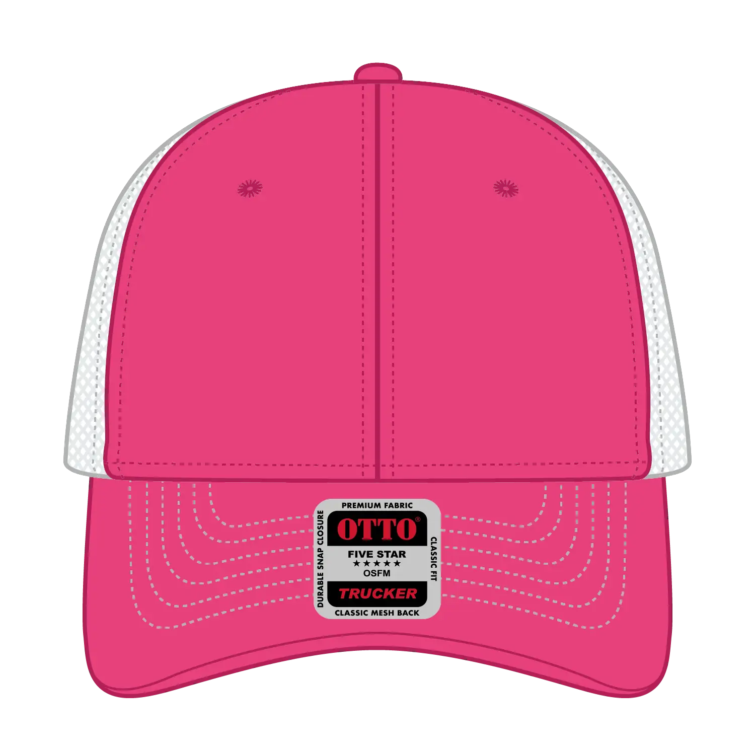 OTTO 83-1239 6 Panel Low Profile Mesh Back Trucker Cap - H.Pnk/H.Pnk/Wht - H.Pnk/H.Pnk/Wht / 6 1/2’’ - 7 5/8’’