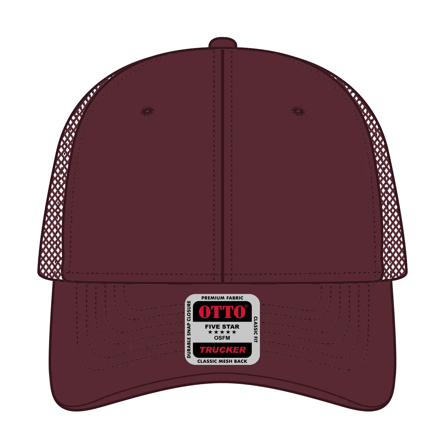 OTTO 83-1239 6 Panel Low Profile Mesh Back Trucker Cap - Maroon - Maroon / 6 1/2’’ - 7 5/8’’
