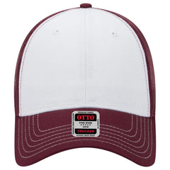 OTTO 83-1239 6 Panel Low Profile Mesh Back Trucker Cap - Mrn/Wht/Mrn - Mrn/Wht/Mrn / 6 1/2’’ - 7 5/8’’