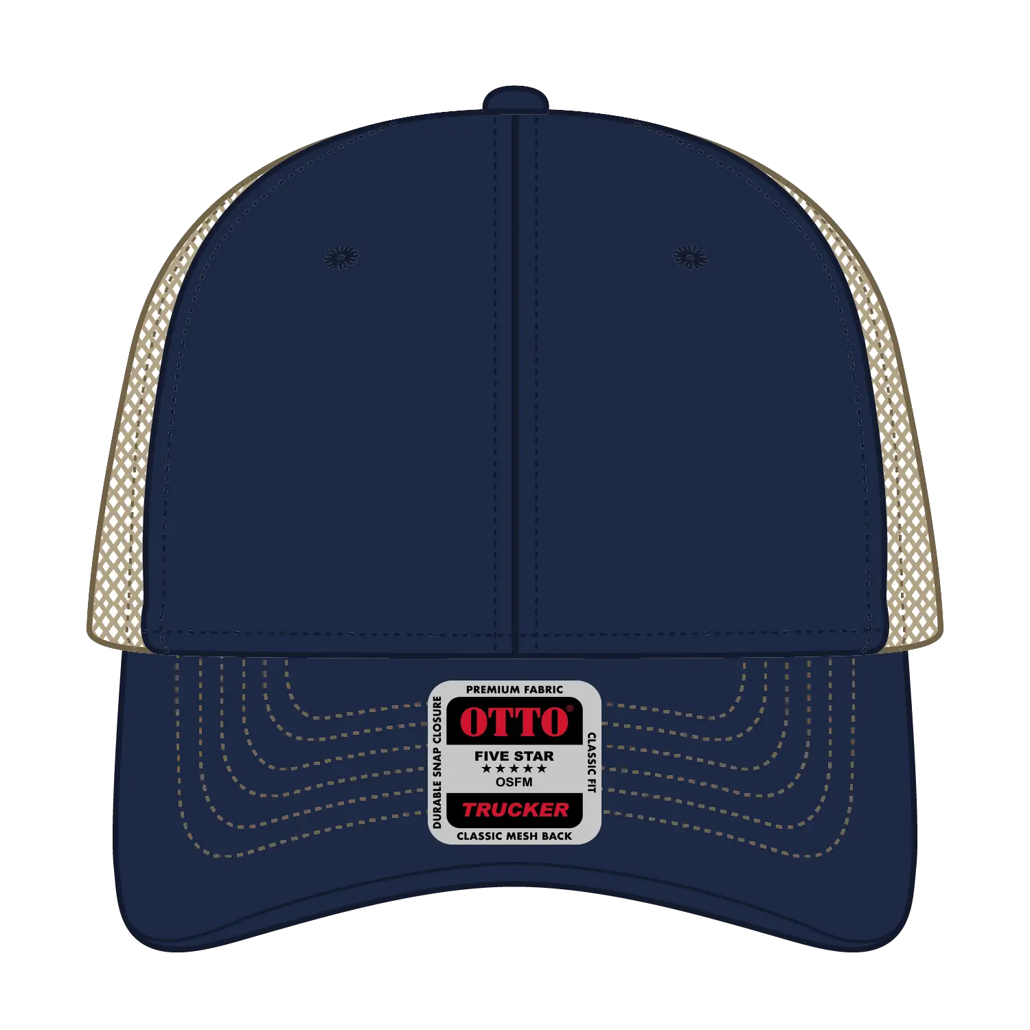 OTTO 83-1239 6 Panel Low Profile Mesh Back Trucker Cap - Nvy/Nvy/Kha - Nvy/Nvy/Kha / 6 1/2’’ - 7 5/8’’