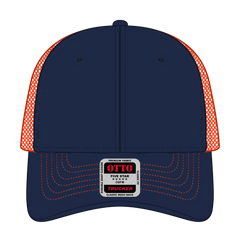 OTTO 83-1239 6 Panel Low Profile Mesh Back Trucker Cap - Nvy/Nvy/Org - Nvy/Nvy/Org / 6 1/2’’ - 7 5/8’’