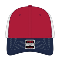 OTTO 83-1239 6 Panel Low Profile Mesh Back Trucker Cap - Nvy/Red/Wht - Nvy/Red/Wht / 6 1/2’’ - 7 5/8’’