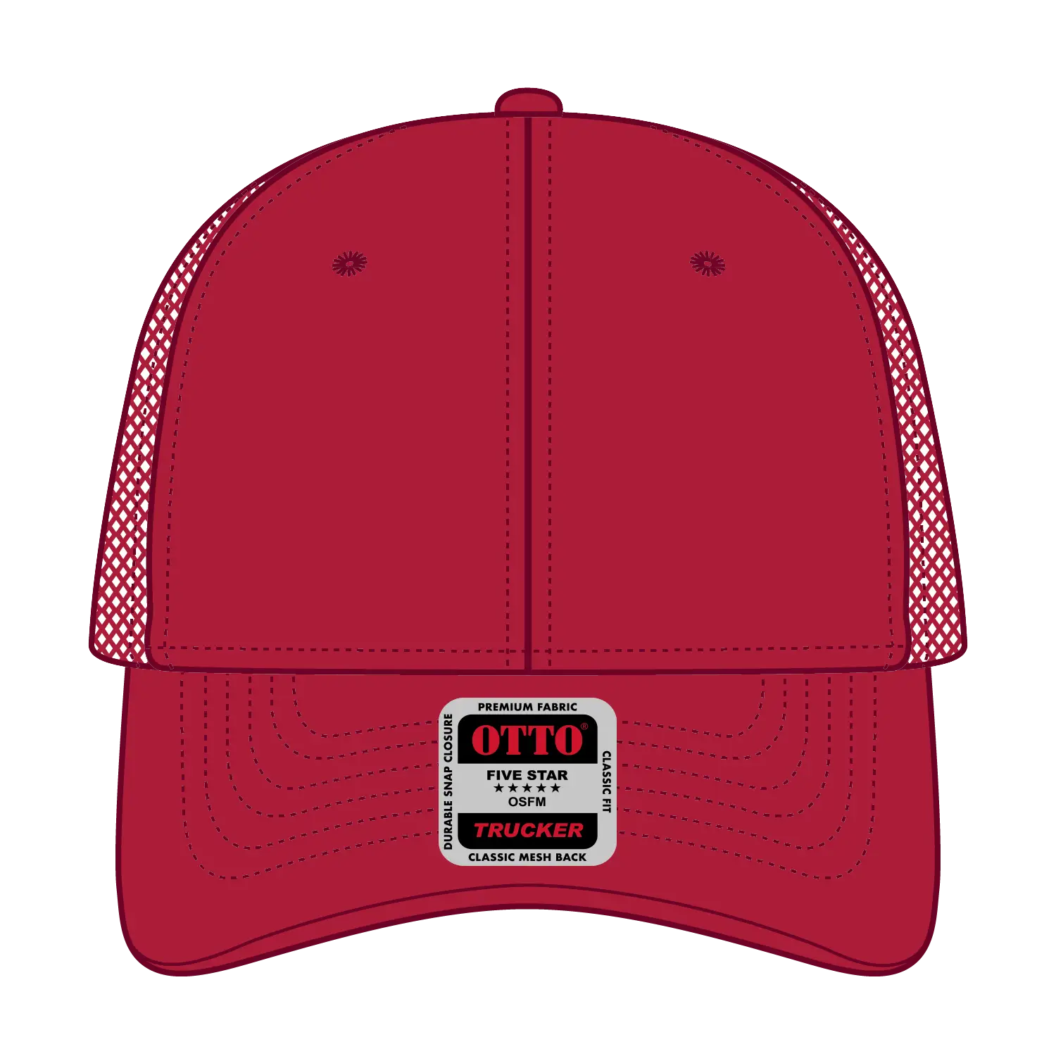OTTO 83-1239 6 Panel Low Profile Mesh Back Trucker Cap - Red - Red / 6 1/2’’ - 7 5/8’’